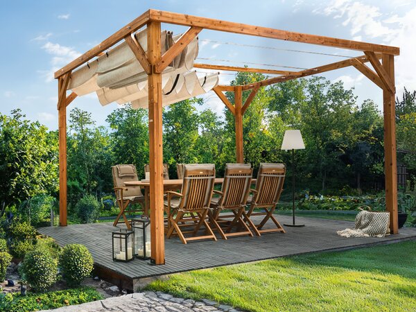 Pavilon VILLAROSA 320 cm 380 cm Fenyőfa Barna/bézs