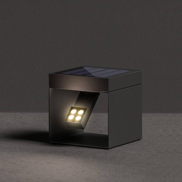KLEWE LED napelemes kerti reflektor Alea antracit 15 x 15cm IP65, Fekete, Alumínium, Modern