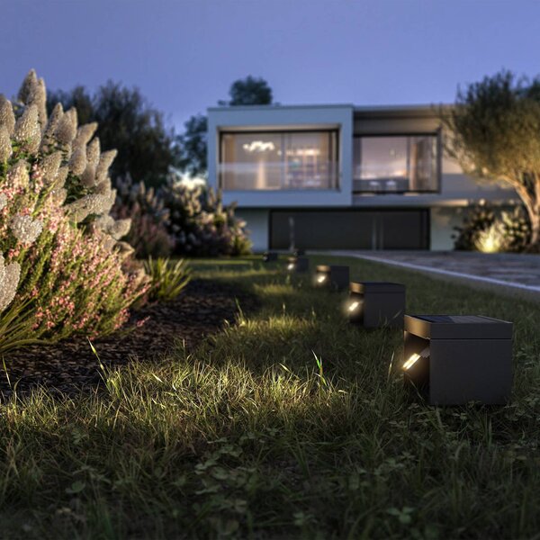 KLEWE LED napelemes kerti reflektor Alea antracit 15 x 15cm IP65, Fekete, Alumínium, Modern