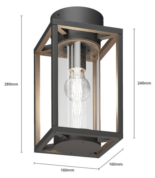 Lucande kültéri mennyezeti lámpa Ferda, 29 cm, antracit, IP44, dimmelhető, Fekete, Alumínium, Modern