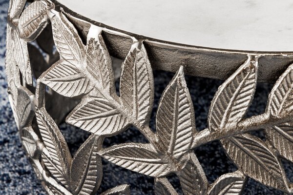 ABSTRACT LEAF ezüst duplaszett dohányzóasztal, 54-68cm, márvány asztallap