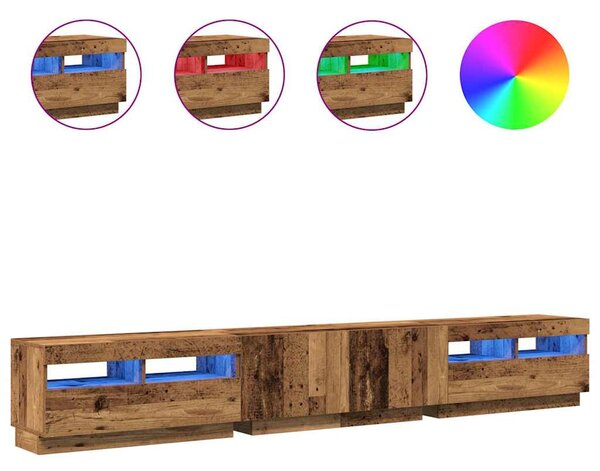 Antik fa színű szerelt fa TV-szekrény LED-ekkel 260x35x40 cm