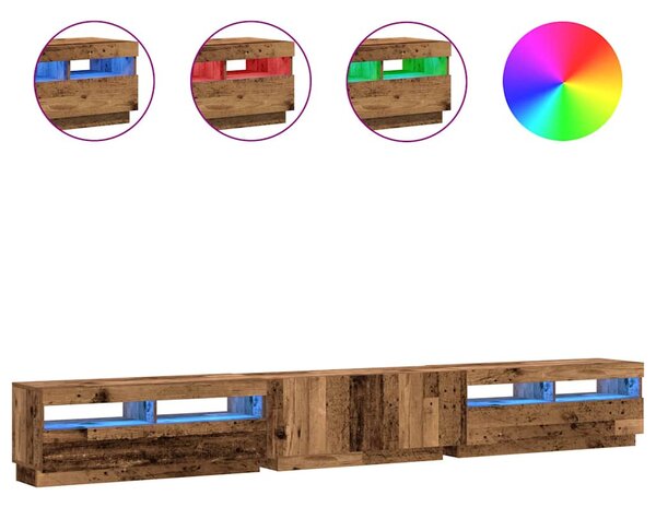 Antik fa színű szerelt fa TV-szekrény LED-ekkel 300x35x40 cm
