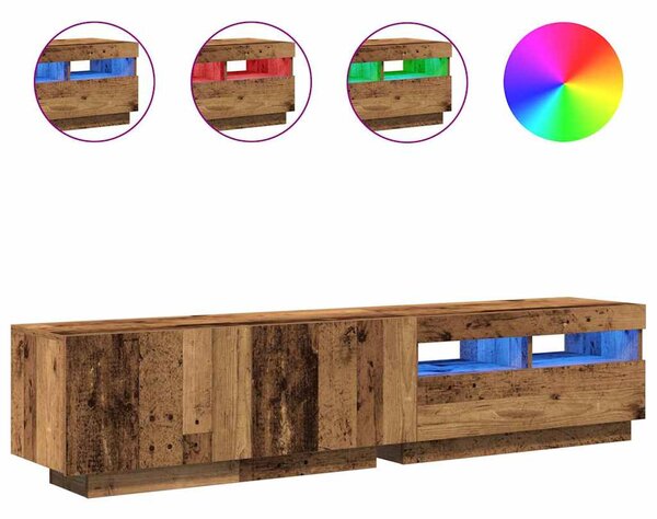 Antik fa színű szerelt fa TV-szekrény LED-ekkel 180x35x40 cm