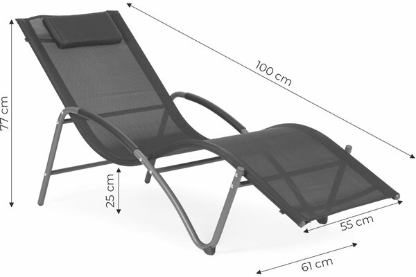 Multigarden kerti napozóágy fejtámlával, fekete