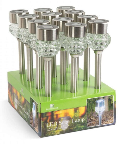 LED-es szolár lámpa - leszúrható - szálcsiszolt fém + üveg - 270 mm