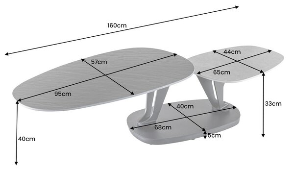 MOVEMENT dohányzóasztal 95-160cm kerámia fekete és természetes kő megjelenés