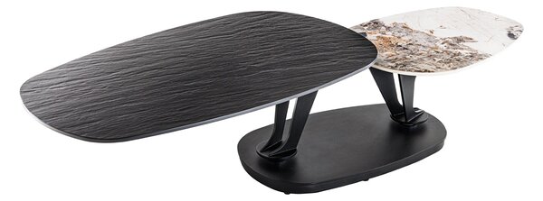 MOVEMENT dohányzóasztal 95-160cm kerámia fekete és természetes kő megjelenés