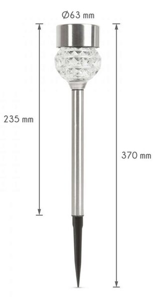 LED-es szolár lámpa - leszúrható - szálcsiszolt fém + üveg - 270 mm