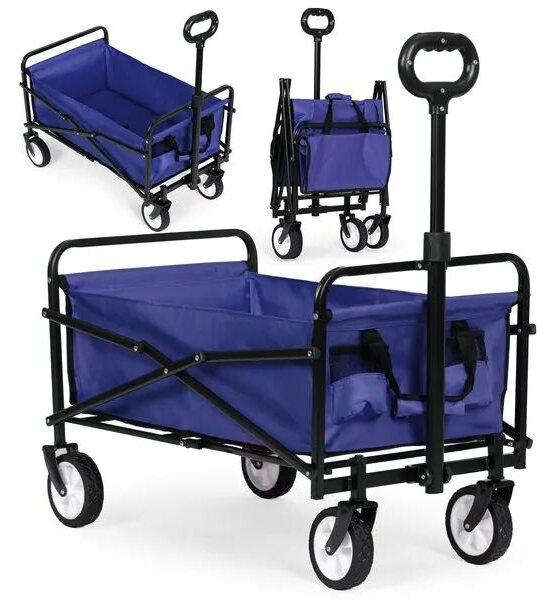 Wózek plażowy transportowy ogrodowy składany niebieski 48x90 cm multigarden
