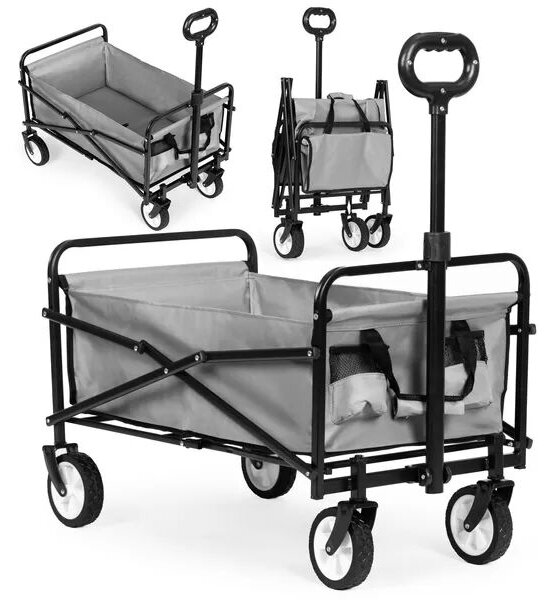 Wózek plażowy transportowy ogrodowy składany szary 48x90 cm multigarden