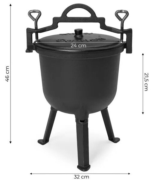 Kociołek żeliwny stojący 8l garnek myśliwski ognisko grill multigarden