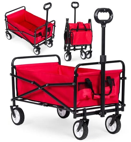 Wózek plażowy transportowy ogrodowy składany czerwony 48x90 cm multigarden