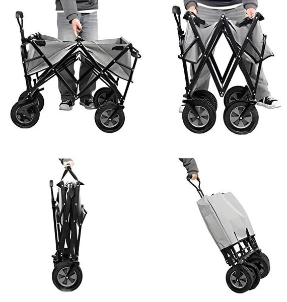 Wózek plażowy transportowy ogrodowy składany szary 48x90 cm multigarden