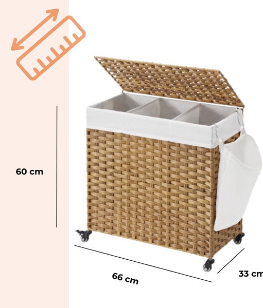 AVA műrattan ruháskosár kerekekkel, 140l, természetes barna SongmicsHome