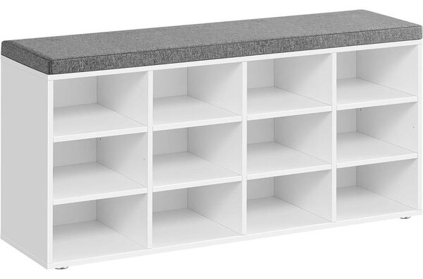 Cipőpad, Tárolópad párnázott üléssel, 12 rekesszel, fehér