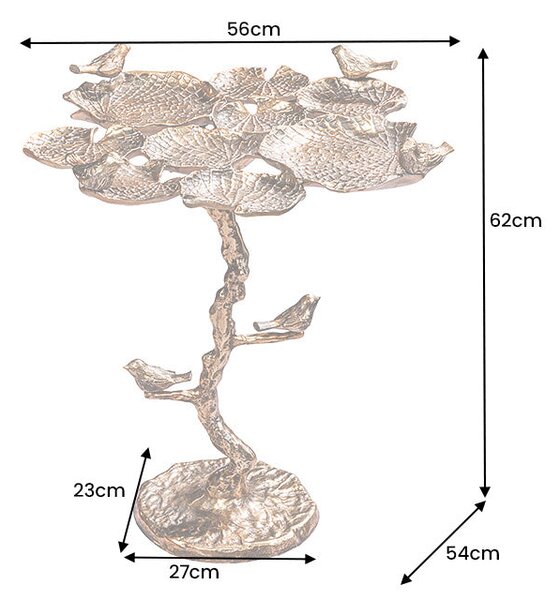 Oldalasztal BIRDS 60cm levél design antik sárgaréz kültéri