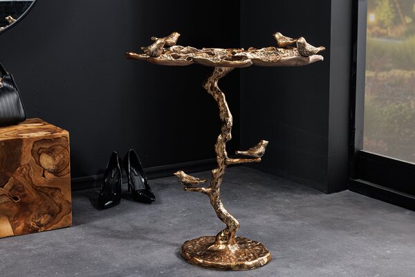 Oldalasztal BIRDS 60cm levél design antik sárgaréz kültéri