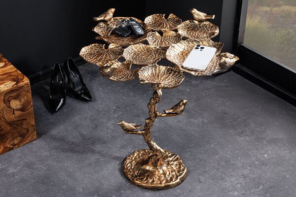 Oldalasztal BIRDS 60cm levél design antik sárgaréz kültéri