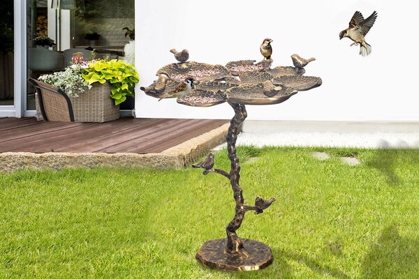 Oldalasztal BIRDS 60cm levél design antik sárgaréz kültéri