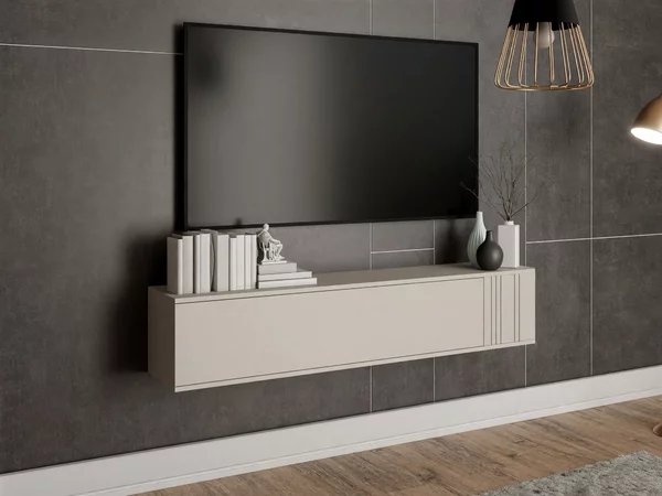 TV-állvány Oratio, Laminált forgácslap, Közepes sűrűségű farostlemez, 30x150x31cm, Kasmír, Fekete