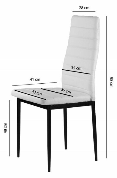 4 db-os étkezőszék garnitúra nappaliba, ökobőrrel, ergonomikus háttámlával, fehér színben