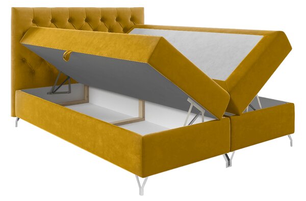 KONDELA Boxspring ágy, 140x200, sárga Velvet szövet, GULIETTE + ajándék