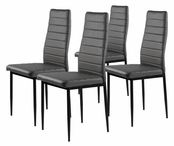 4 db-os székkészlet nappaliba és étkezőbe, ökobőrrel, ergonomikus háttámlával, szürke színben