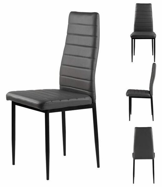 4 db-os székkészlet nappaliba és étkezőbe, ökobőrrel, ergonomikus háttámlával, szürke színben