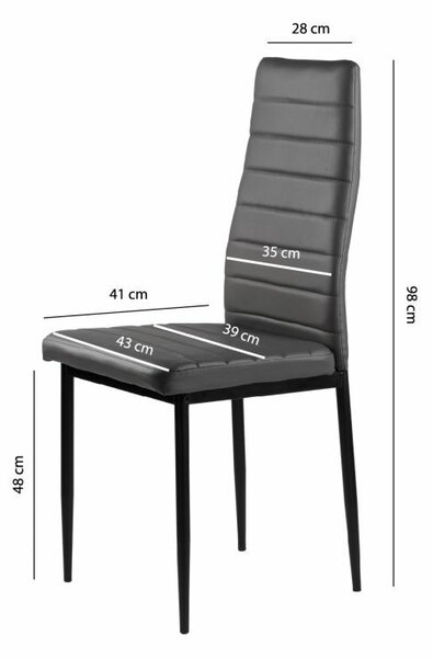 4 db-os székkészlet nappaliba és étkezőbe, ökobőrrel, ergonomikus háttámlával, szürke színben