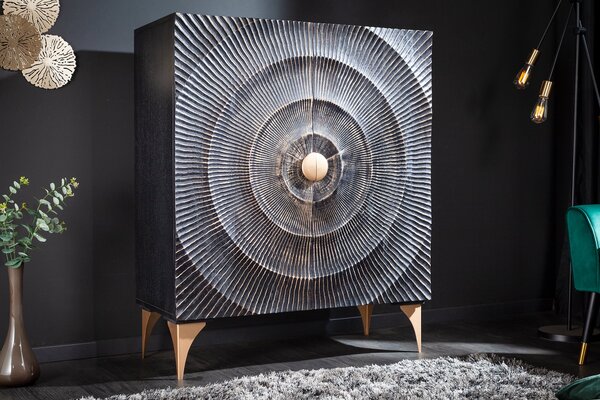 Highboard GOLDEN SUNSET 120cm 3D mangófa ​​fekete arany