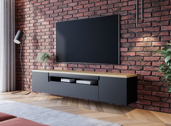 BUTORLINE TV szekrény ENO 200 fekete / artisan tölgy