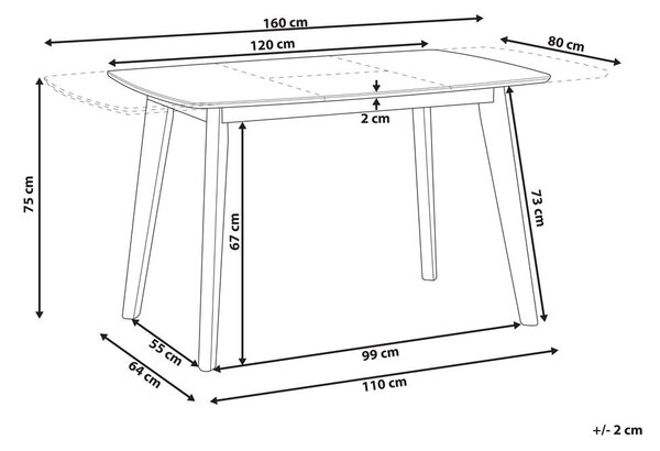 Kihúzható étkezőasztal SANFORD Fehér 120/160 cm 80 cm