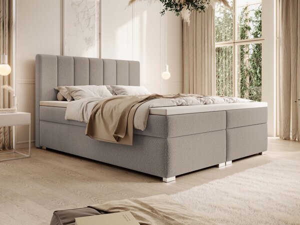 CANIRA kárpitozott boxspring franciaágy ágyneműtartóval 140x200 - bézs
