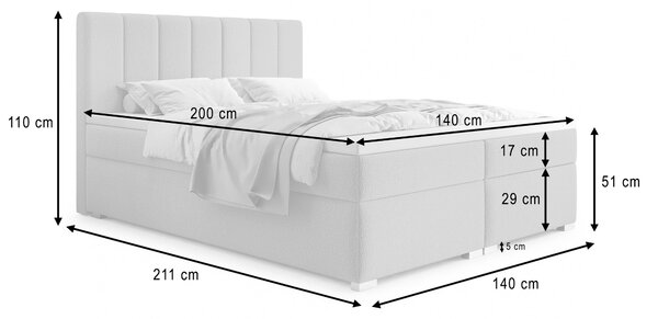 CANIRA kárpitozott boxspring franciaágy ágyneműtartóval 140x200 - krémszínű