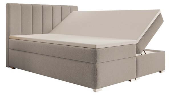 CANIRA kárpitozott boxspring franciaágy ágyneműtartóval 140x200 - bézs