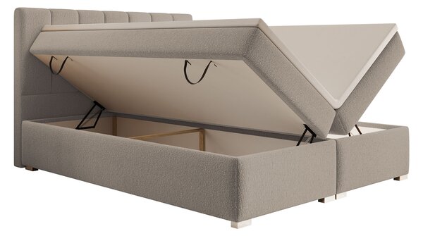 CANIRA kárpitozott boxspring franciaágy ágyneműtartóval 140x200 - bézs