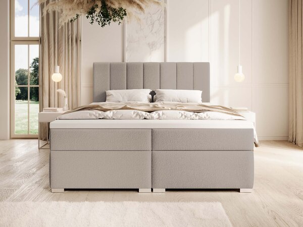 CANIRA kárpitozott boxspring franciaágy ágyneműtartóval 140x200 - bézs