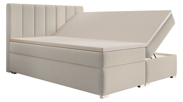 CANIRA kárpitozott boxspring franciaágy ágyneműtartóval 140x200 - krémszínű