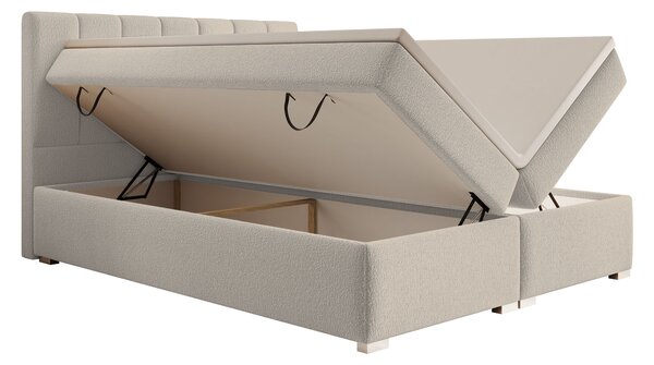 CANIRA kárpitozott boxspring franciaágy ágyneműtartóval 140x200 - krémszínű