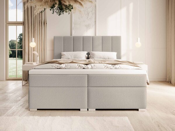 CANIRA kárpitozott boxspring franciaágy ágyneműtartóval 140x200 - krémszínű