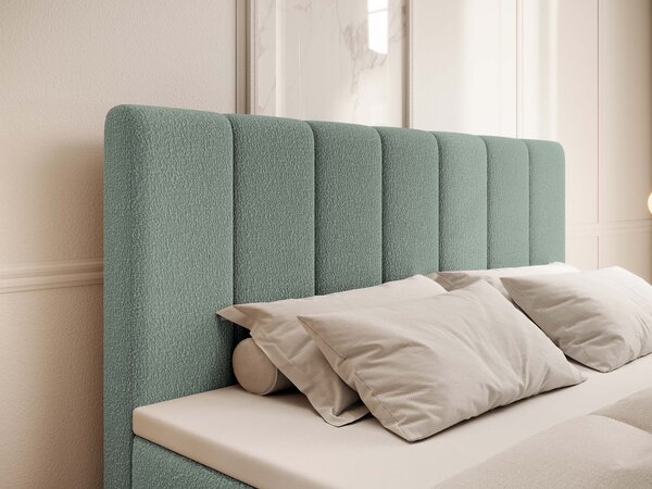 CANIRA kárpitozott boxspring franciaágy ágyneműtartóval 140x200 - mentazöld