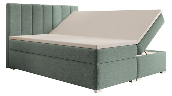 CANIRA kárpitozott boxspring franciaágy ágyneműtartóval 140x200 - mentazöld