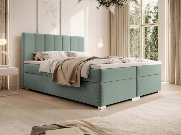 CANIRA kárpitozott boxspring franciaágy ágyneműtartóval 140x200 - mentazöld
