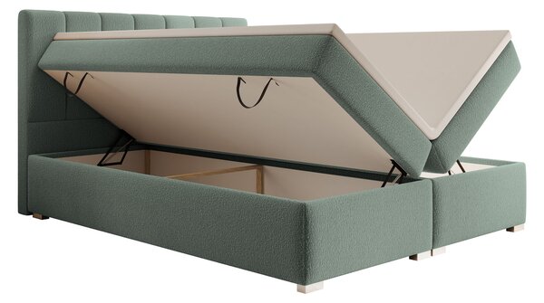 CANIRA kárpitozott boxspring franciaágy ágyneműtartóval 140x200 - mentazöld