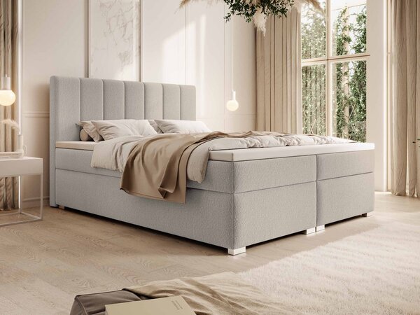 CANIRA kárpitozott boxspring franciaágy ágyneműtartóval 140x200 - krémszínű