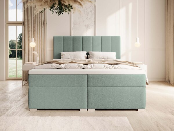 CANIRA kárpitozott boxspring franciaágy ágyneműtartóval 140x200 - mentazöld