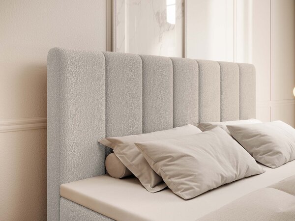 CANIRA kárpitozott boxspring franciaágy ágyneműtartóval 140x200 - krémszínű