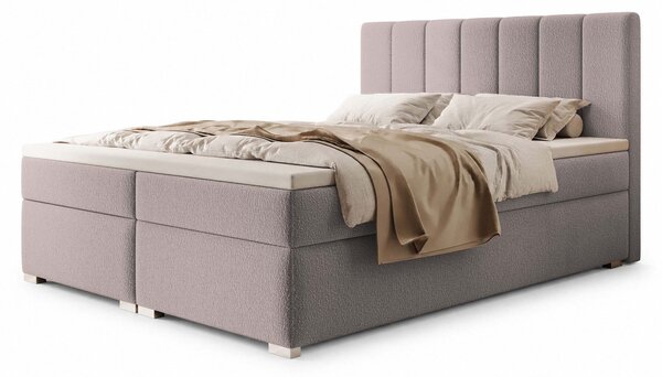 CANIRA kárpitozott boxspring franciaágy ágyneműtartóval 140x200 - rózsaszín