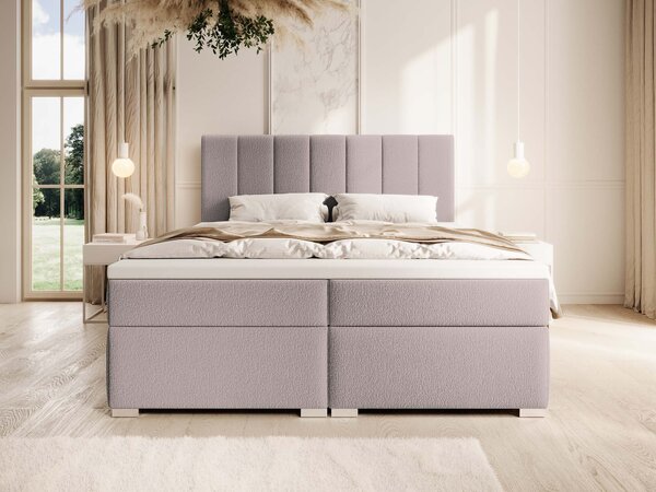 CANIRA kárpitozott boxspring franciaágy ágyneműtartóval 140x200 - rózsaszín